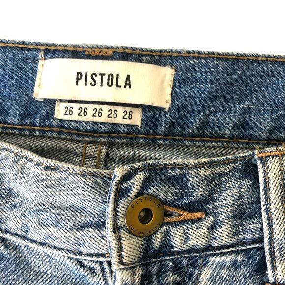 Pistola Relaxed Straight Distressed High Rise Jeans 26 Light Wash Button Fly - Picture 5 of 11